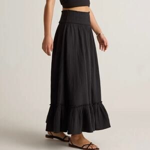 New Quince Women’s Organic Cotton Gauze Smocked Maxi Skirt Black Medium 4754-25